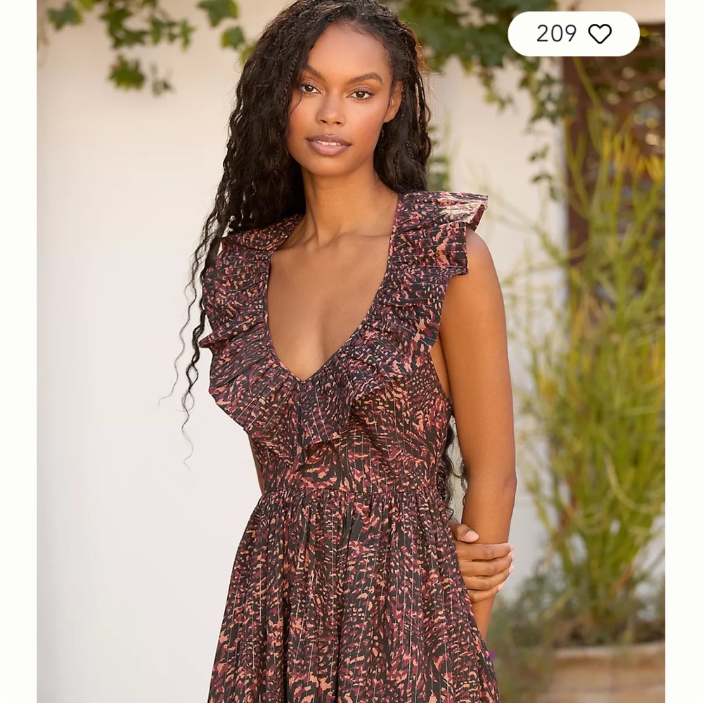 New Anthropologie Women's Ruffled dress in Black with pattern size large